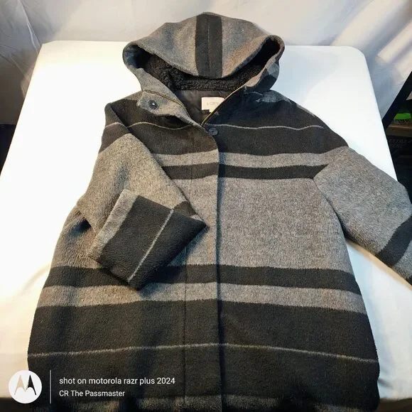 Ann Taylor LOFT Gray Black Striped Wool Blend Long Full Zip Coat*The Passmaster* - Picture 7 of 11